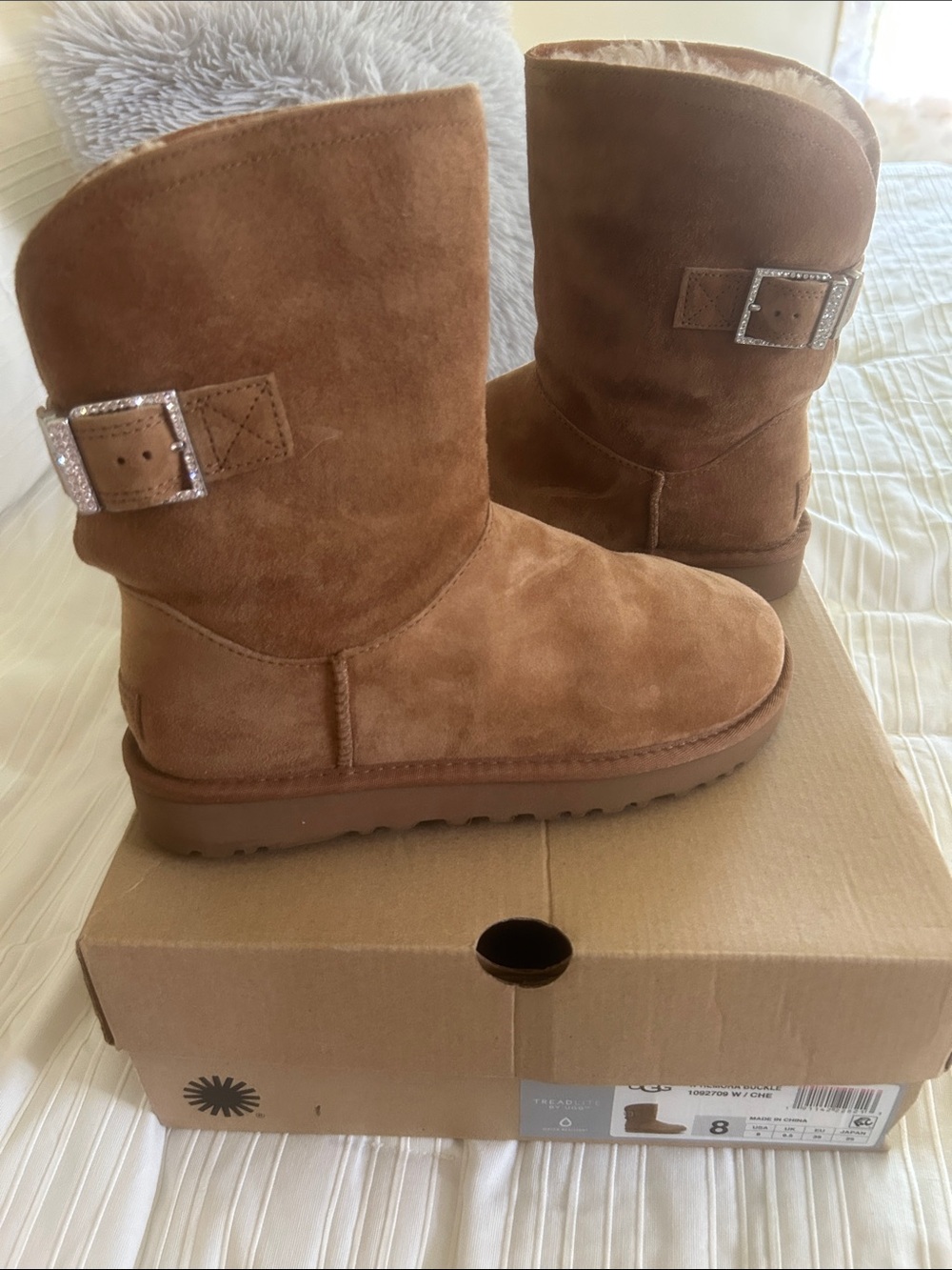 UGG Remora Buckle Boots in Chestnut Suede